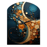 Gold Teal Abstract Spirals II - Asymmetric Metal Wall Clock