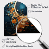 Gold Teal Abstract Spirals II - Asymmetric Metal Wall Clock