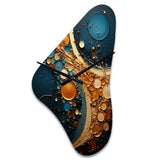 Gold Teal Abstract Spirals II - Asymmetric Metal Wall Clock