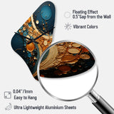 Gold Teal Abstract Spirals II - Asymmetric Metal Wall Clock