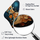 Gold Teal Abstract Spirals II - Asymmetric Metal Wall Clock