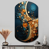 Gold Teal Abstract Spirals II - Asymmetric Metal Wall Clock