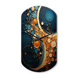 Gold Teal Abstract Spirals II - Asymmetric Metal Wall Clock