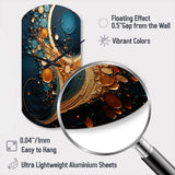 Gold Teal Abstract Spirals II - Asymmetric Metal Wall Clock