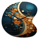 Gold Teal Abstract Spirals II - Asymmetric Metal Wall Clock