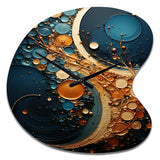 Gold Teal Abstract Spirals II - Asymmetric Metal Wall Clock