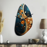 Gold Teal Abstract Spirals II - Asymmetric Metal Wall Clock