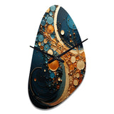 Gold Teal Abstract Spirals II - Asymmetric Metal Wall Clock