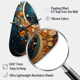 Gold Teal Abstract Spirals II - Asymmetric Metal Wall Clock
