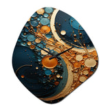 Gold Teal Abstract Spirals II - Asymmetric Metal Wall Clock