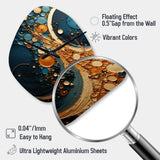 Gold Teal Abstract Spirals II - Asymmetric Metal Wall Clock