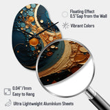 Gold Teal Abstract Spirals II - Asymmetric Metal Wall Clock