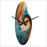 Orange Teal Abstract Spirals I - Asymmetric Metal Wall Clock