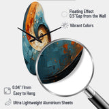 Orange Teal Abstract Spirals I - Asymmetric Metal Wall Clock