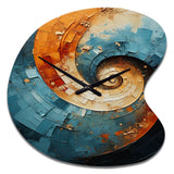 Orange Teal Abstract Spirals I - Asymmetric Metal Wall Clock