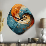 Orange Teal Abstract Spirals I - Asymmetric Metal Wall Clock