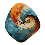 Orange Teal Abstract Spirals I - Asymmetric Metal Wall Clock