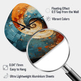 Orange Teal Abstract Spirals I - Asymmetric Metal Wall Clock