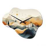Teal Orange Line Art Landscape - Asymmetric Metal Wall Clock