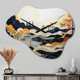 Grey Orange Line Art Landscape - Asymmetric Metal Wall Clock