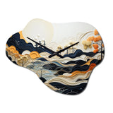 Grey Orange Line Art Landscape - Asymmetric Metal Wall Clock