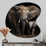 Elephant Family In Black And White - Asymmetric Metal Wall Clock