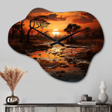 African Sunset Oasis I - Asymmetric Metal Wall Clock