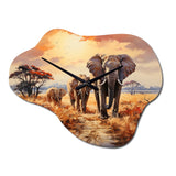African Elephant Prairies I - Asymmetric Metal Wall Clock