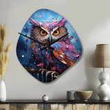 Purple Grey Animal Amethyst Owl Drips - Asymmetric Metal Wall Clock