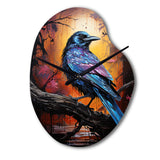 Animal Obsidian Raven Drips I - Asymmetric Metal Wall Clock