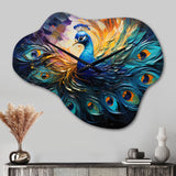 Peacock Feather Drips II - Asymmetric Metal Wall Clock