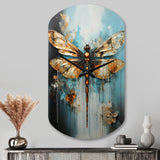 Gold Animal Turquoise Dragonfly Drips - Asymmetric Metal Wall Clock