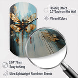 Gold Animal Turquoise Dragonfly Drips - Asymmetric Metal Wall Clock