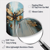 Gold Animal Turquoise Dragonfly Drips - Asymmetric Metal Wall Clock