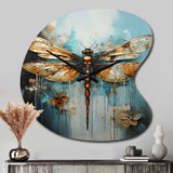 Gold Animal Turquoise Dragonfly Drips - Asymmetric Metal Wall Clock