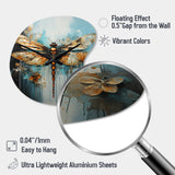 Gold Animal Turquoise Dragonfly Drips - Asymmetric Metal Wall Clock