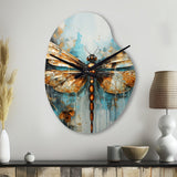 Gold Animal Turquoise Dragonfly Drips - Asymmetric Metal Wall Clock