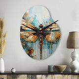 Gold Animal Turquoise Dragonfly Drips - Asymmetric Metal Wall Clock