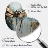 Gold Animal Turquoise Dragonfly Drips - Asymmetric Metal Wall Clock