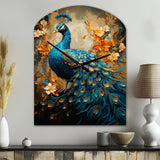 Teal Gold Emerald Peacock Drips - Asymmetric Metal Wall Clock