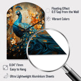Teal Gold Emerald Peacock Drips - Asymmetric Metal Wall Clock
