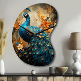 Teal Gold Emerald Peacock Drips - Asymmetric Metal Wall Clock