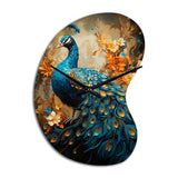 Teal Gold Emerald Peacock Drips - Asymmetric Metal Wall Clock