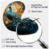 Teal Gold Emerald Peacock Drips - Asymmetric Metal Wall Clock