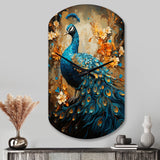 Teal Gold Emerald Peacock Drips - Asymmetric Metal Wall Clock