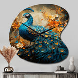 Teal Gold Emerald Peacock Drips - Asymmetric Metal Wall Clock