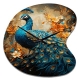 Teal Gold Emerald Peacock Drips - Asymmetric Metal Wall Clock