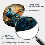 Teal Gold Emerald Peacock Drips - Asymmetric Metal Wall Clock
