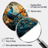 Teal Gold Emerald Peacock Drips - Asymmetric Metal Wall Clock