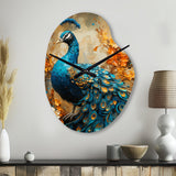 Teal Gold Emerald Peacock Drips - Asymmetric Metal Wall Clock